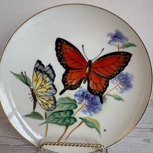 Decorative Porcelain Butterfly Plate in Orange & Yellow